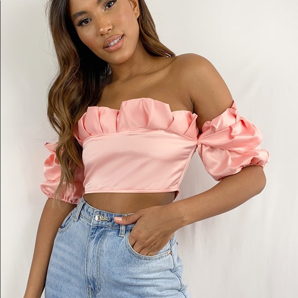 Prettylittlething Satin Bardot Crop top